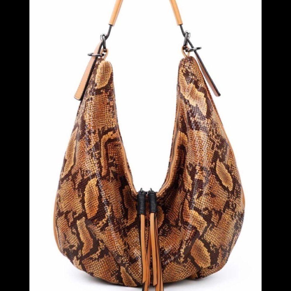 Vegan Leather Python Hobo Bag, Yellow - Picture 8 of 8